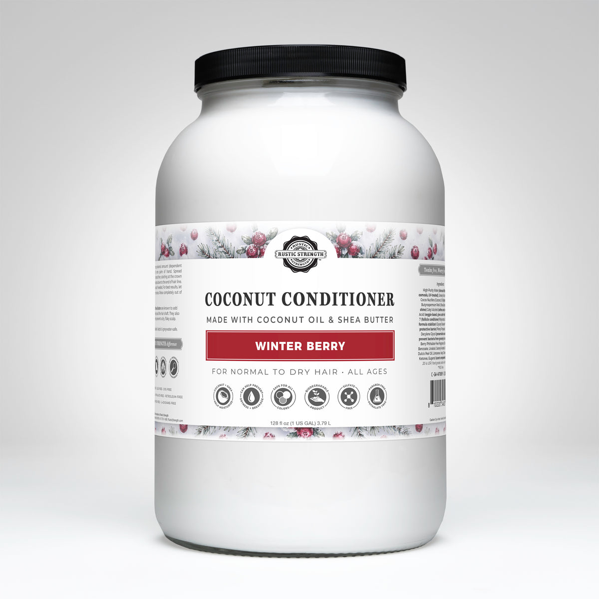 Rustic Strength, Coconut Conditioner, 1 Gallon, Glass Jar, Winter Berry