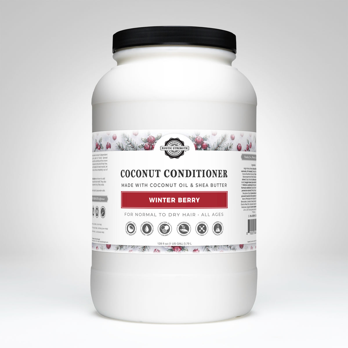 Rustic Strength, Coconut Conditioner, 1 Gallon, Plastic Jar, Winter Berry