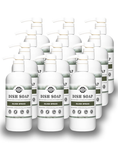 Rustic Strength, Dish Soap, 16oz plastic bottle with pump, Silver Spruce, 12-pack