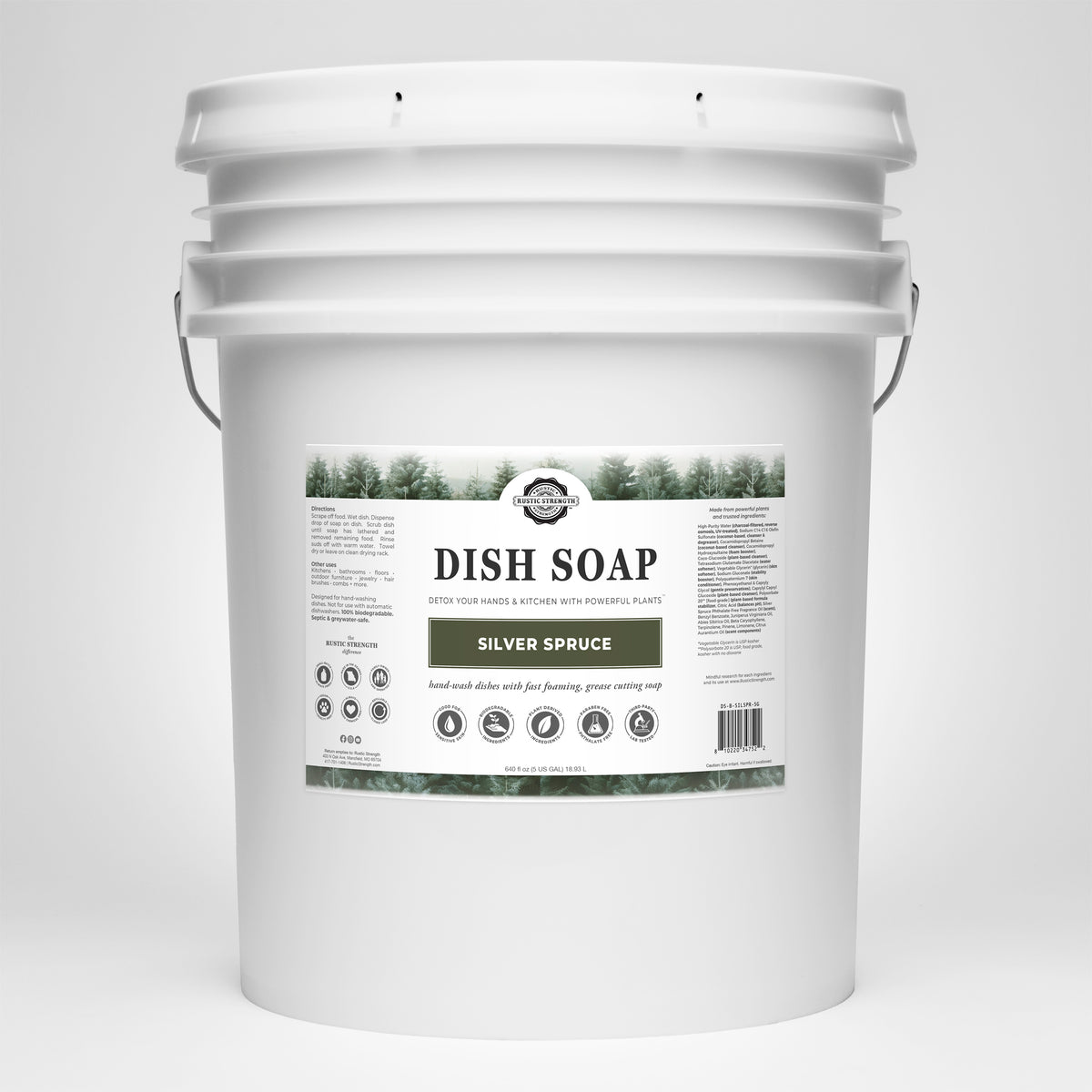 Rustic Strength, Dish Soap, 5 Gallon, Bucket, Silver Spruce