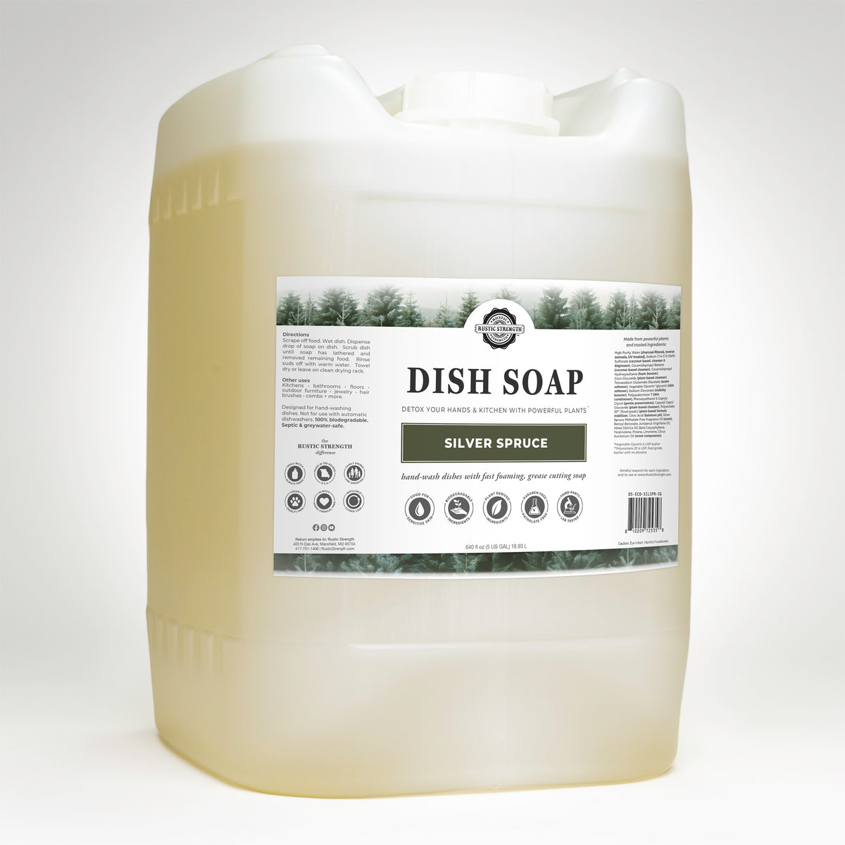 Rustic Strength, Dish Soap, 5 Gallon, Eco-Jug, Silver Spruce