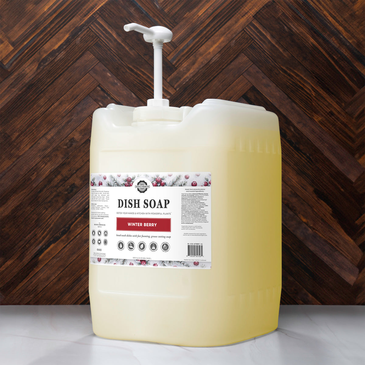 Rustic Strength, Dish Soap, 5 Gallon, Eco-Jug with pump, Winter Berry