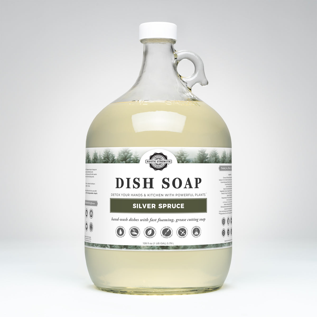 Rustic Strength, Dish Soap, 1 Gallon, Glass Jug, Silver Spruce