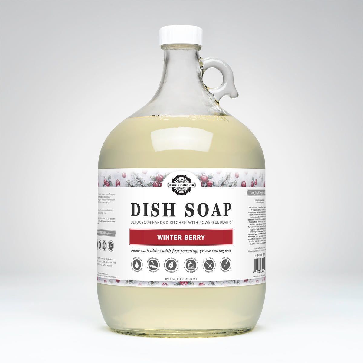 Rustic Strength, Dish Soap, 1 Gallon, Glass Jug, Winter Berry