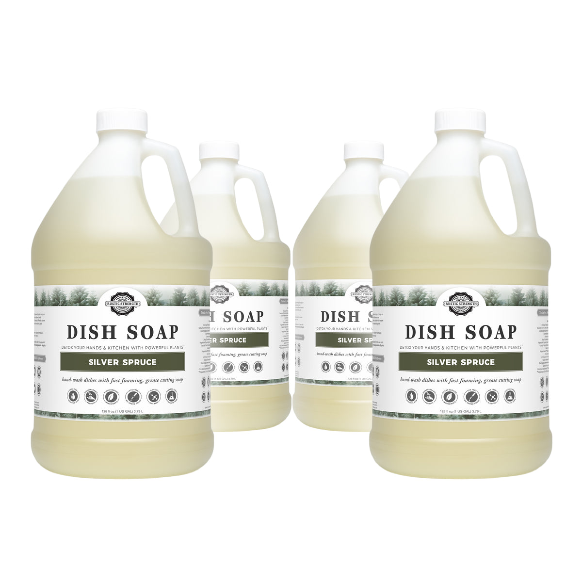 Rustic Strength, Dish Soap, 1 Gallon, Plastic Jug, Silver Spruce