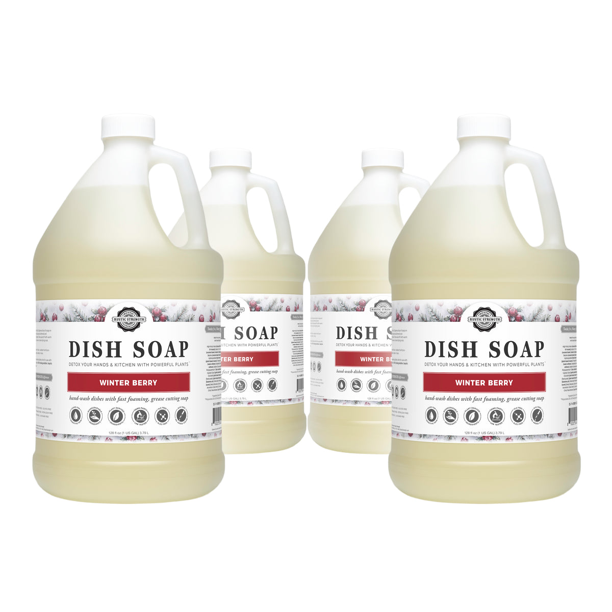 Rustic Strength, Dish Soap, 1 Gallon, Plastic Jug, Winter Berry, 4-pack