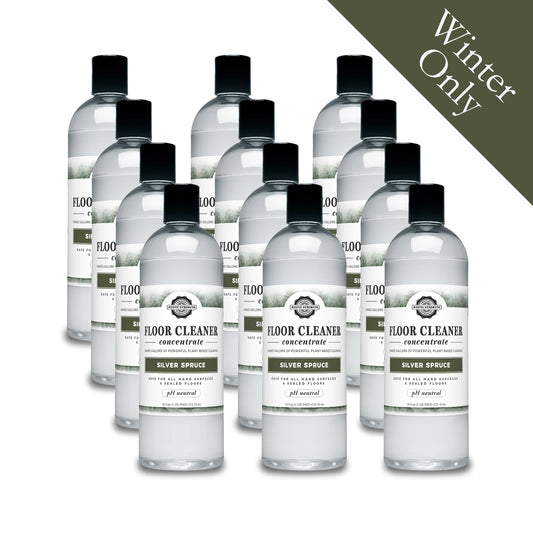Rustic Strength, Floor Cleaner Concentrate, 16oz plastic bottle with disc top, Silver Spruce, 12-pack with Winter Only badge