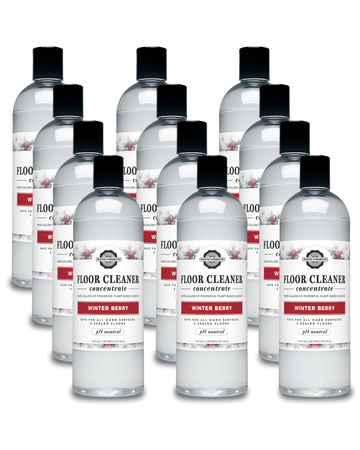 Rustic Strength, Floor Cleaner Concentrate, 16oz, plastic bottle with disc cap, Winter Berry, 12-pack