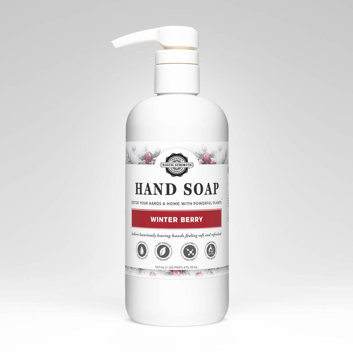 Rustic Strength, Hand Soap, 16oz, plastic bottle with pump, Winter Berry