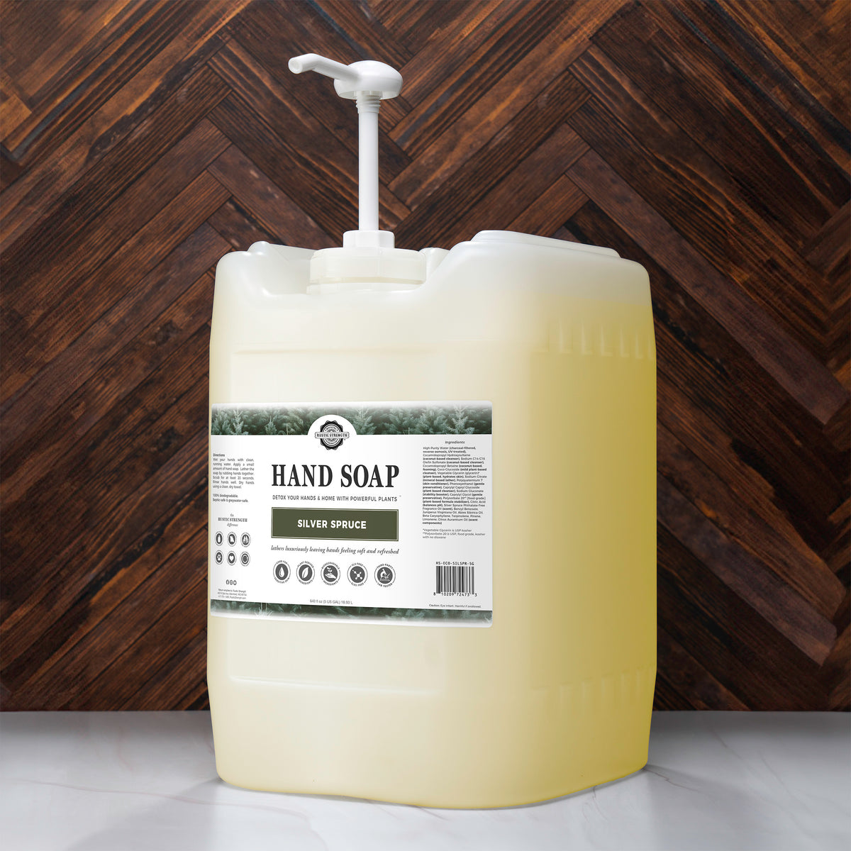 Rustic Strength, Hand Soap, 5 Gallon, Eco-Jug with pump, Silver Spruce