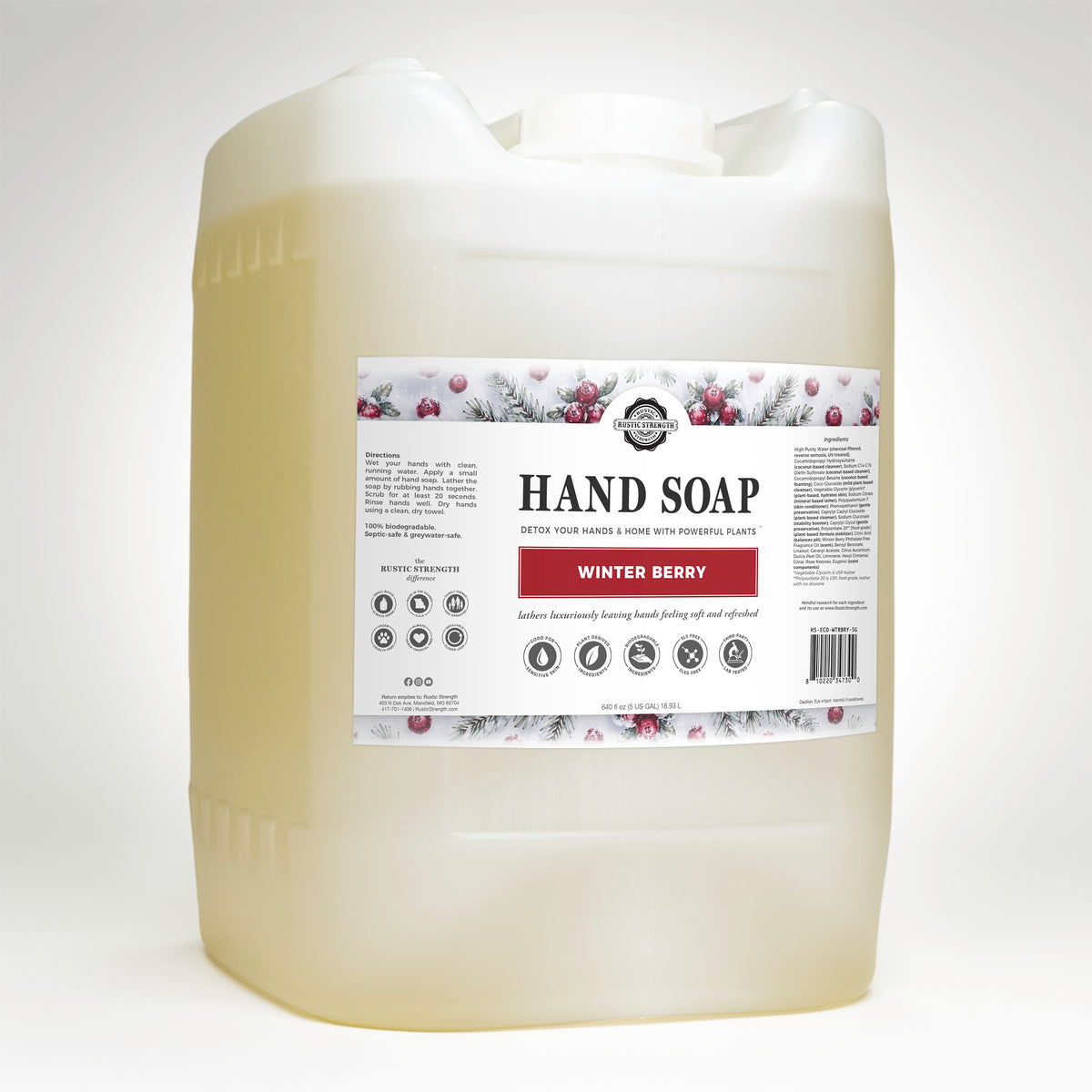 Rustic Strength, Hand Soap, 5 Gallon, Eco-Jug, Winter Berry
