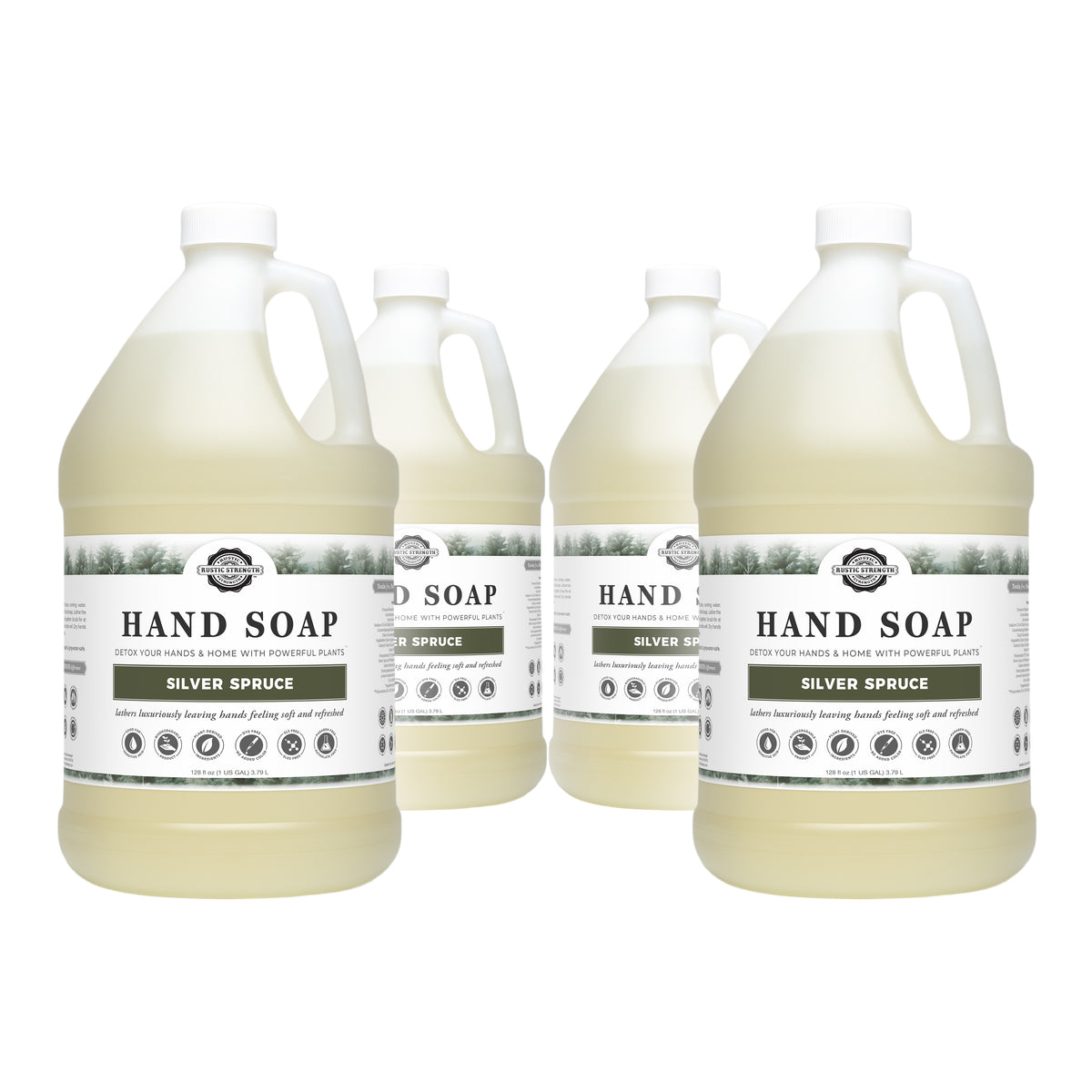 Rustic Strength, Hand Soap, 1 Gallon, Plastic Jug, Silver Spruce, 4-pack