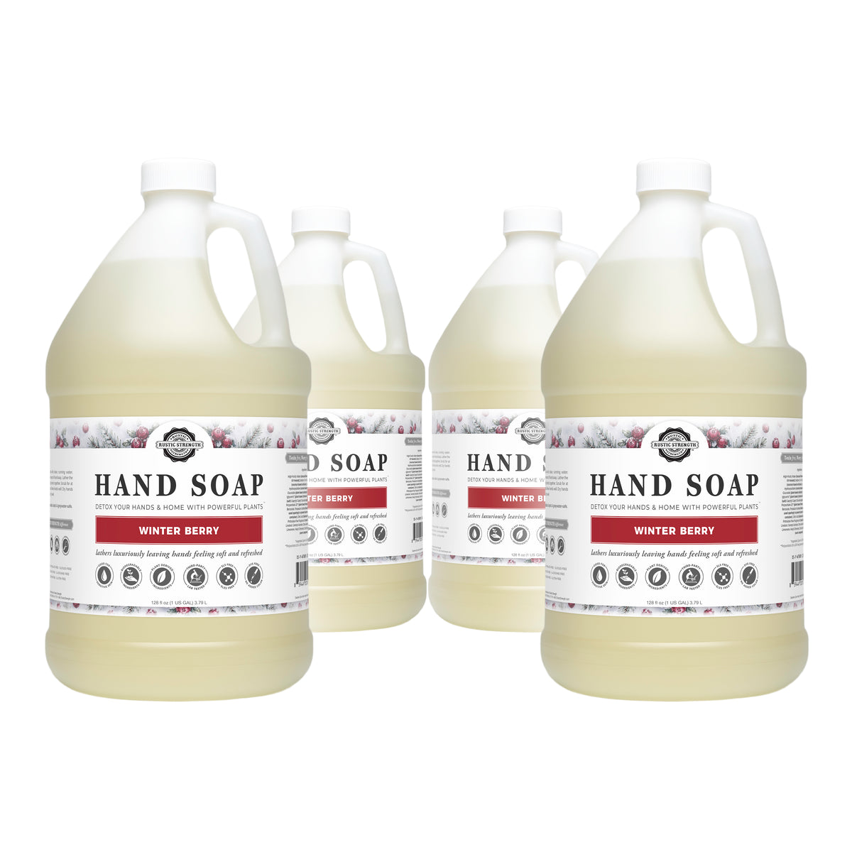Rustic Strength, Hand Soap, 1 Gallon, Plastic Jug, Winter Berry, 4-pack