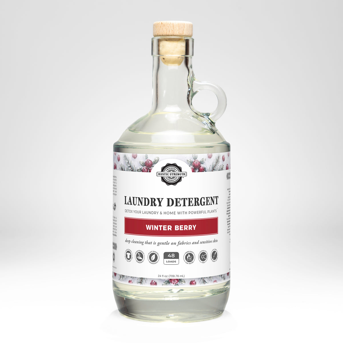 Rustic Strength, Laundry Detergent, 24oz, Glass Jug, Winter Berry