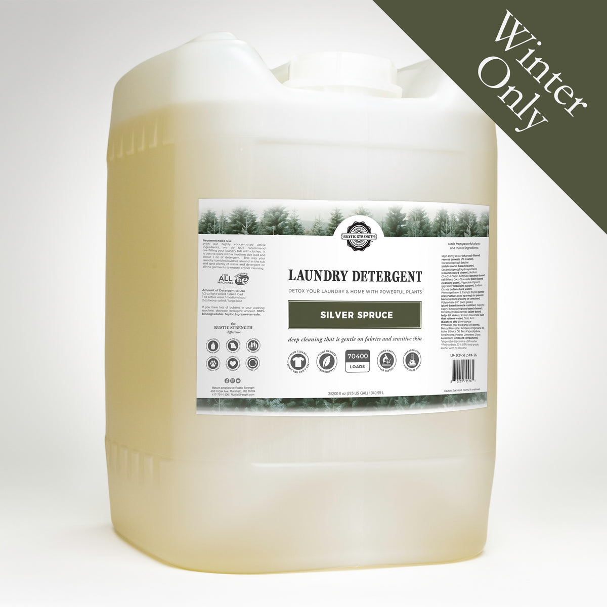 Rustic Strength, Laundry Detergent, 5 Gallon, Eco-Jug, Silver Spruce with Winter Only badge