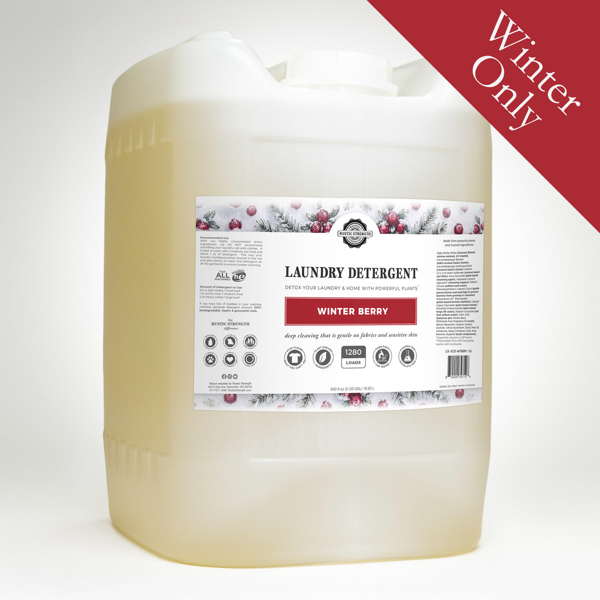 Rustic Strength, Laundry Detergent, 5 Gallon, Eco Jug, Winter Berry, with Winter Only badge
