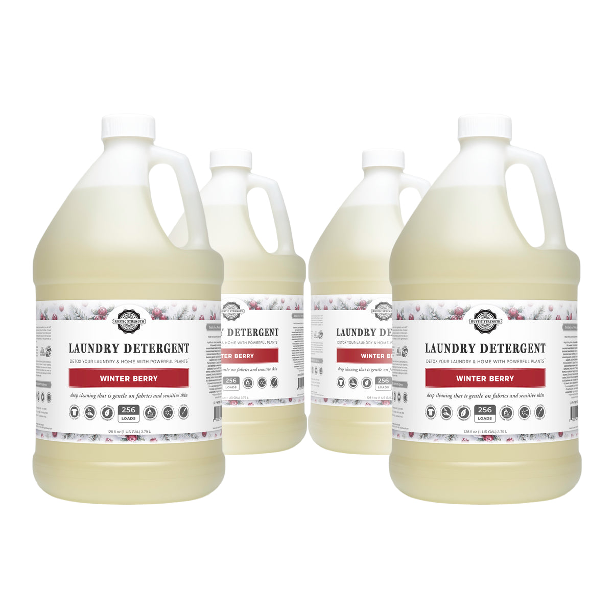 Rustic Strength, Laundry Detergent, 1 Gallon, Plastic Jug, 4 pack, Winter Berry