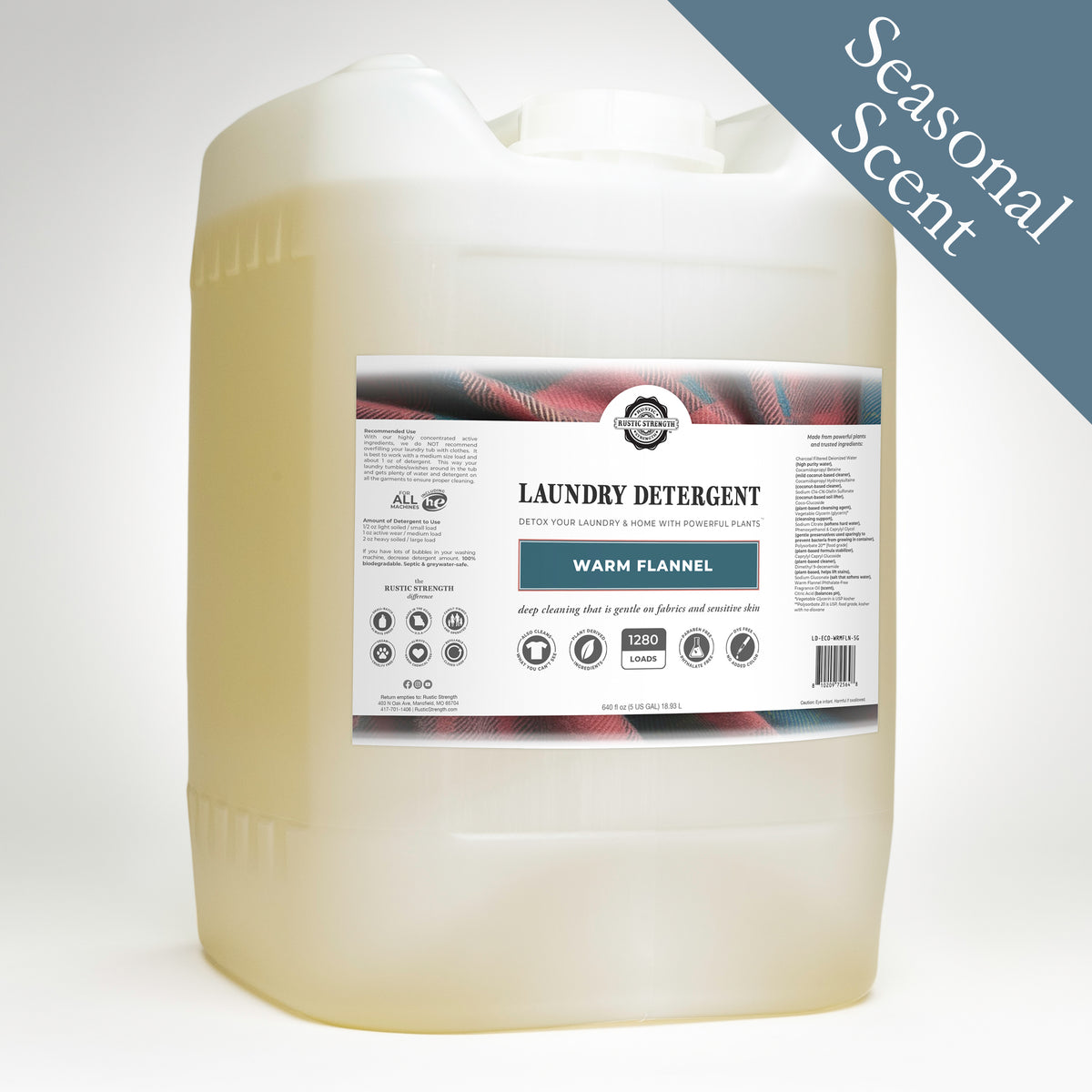 Rustic Strength, Laundry Detergent, 5 Gallon, Eco-Jug, Warm Flannel with Seasonal Scent badge
