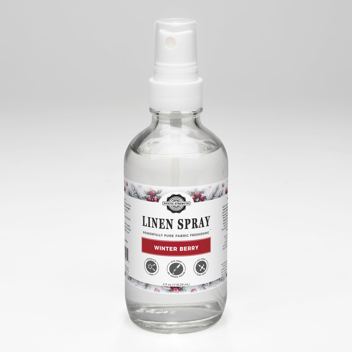 Rustic Strength, Linen Spray, 4oz bottle with spray top, Winter Berry