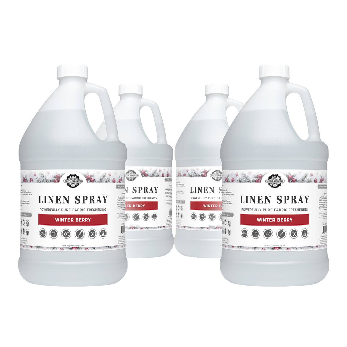 Rustic Strength, Linen Spray, 1 Gallon, Glass Jug, Winter Berry, 4-pack