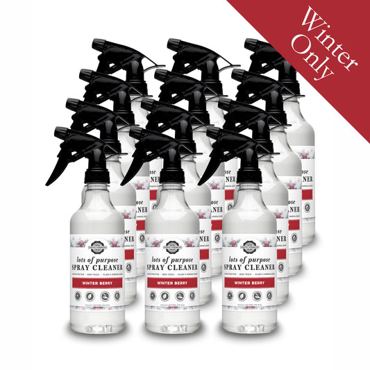 Rustic Strength, Lots of Purpose Spray Cleaner, 16oz plastic bottle with spray top, Winter Berry, 12-pack with Winter Only badge