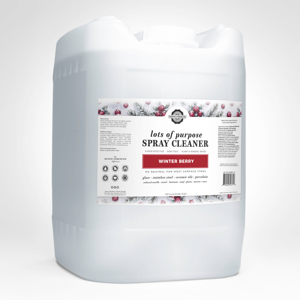 Rustic Strength, Lots of Purpose Spray Cleaner, 5 Gallon, Eco-Jug, Winter Berry