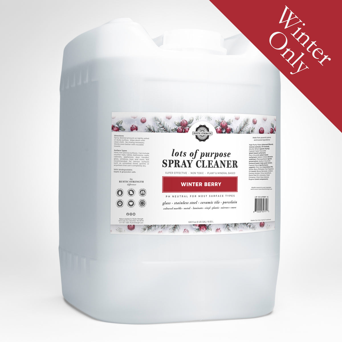 Rustic Strength, Lots of Purpose Spray Cleaner, 5 Gallon, Eco-Jug, Winter Berry with Winter Only badge