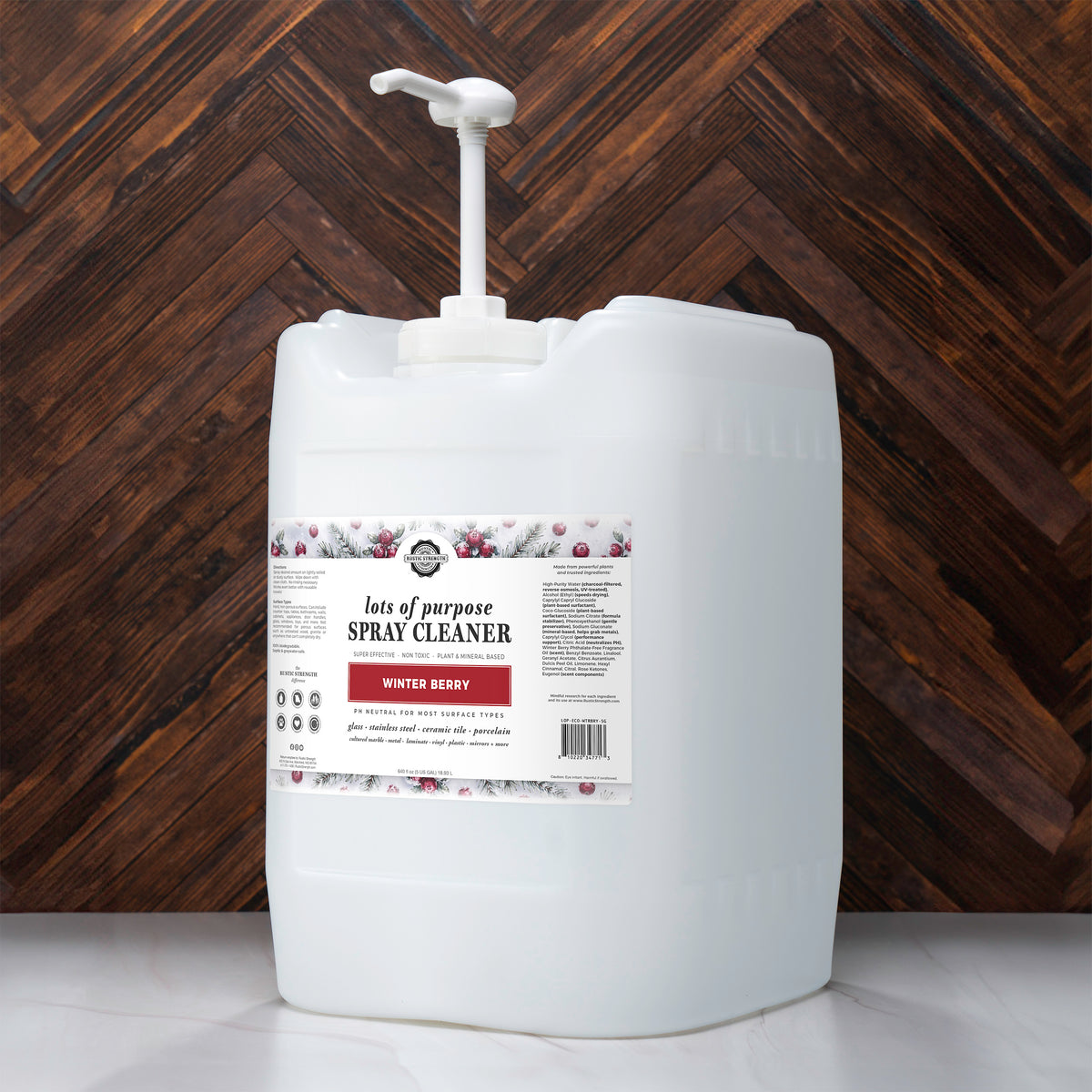 Rustic Strength, Lots of Purpose Spray Cleaner, 5 Gallon, Eco-Jug with pump, Winter Berry