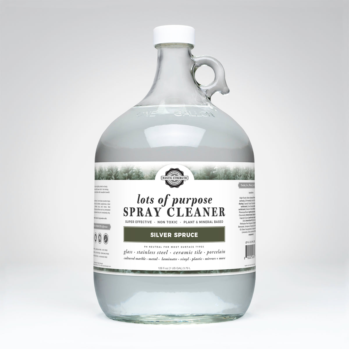 Rustic Strength, Lots of Purpose Spray Cleaner, 1 Gallon, Glass Jug, Silver Spruce 