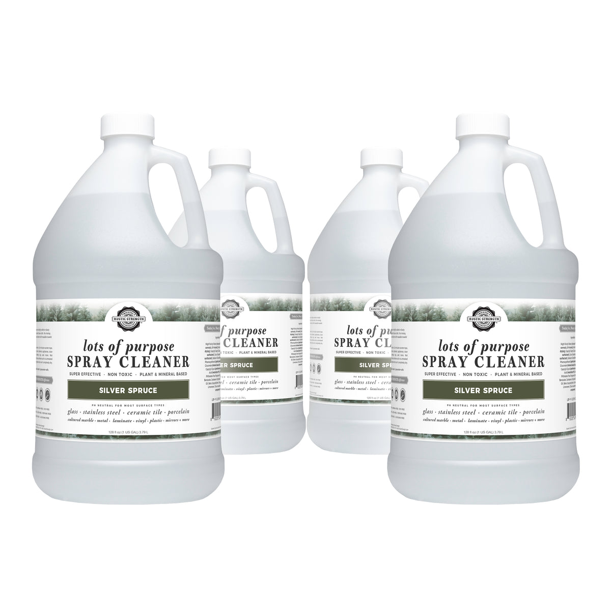 Rustic Strength, Lots of Purpose Spray Cleaner, 1 Gallon, Plastic Jug, Silver Spruce, 4-pack