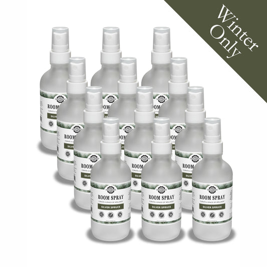 Rustic Strength, Room Spray, 4oz glass bottle with spray top, Silver Spruce, 12-pack with Winter Only badge