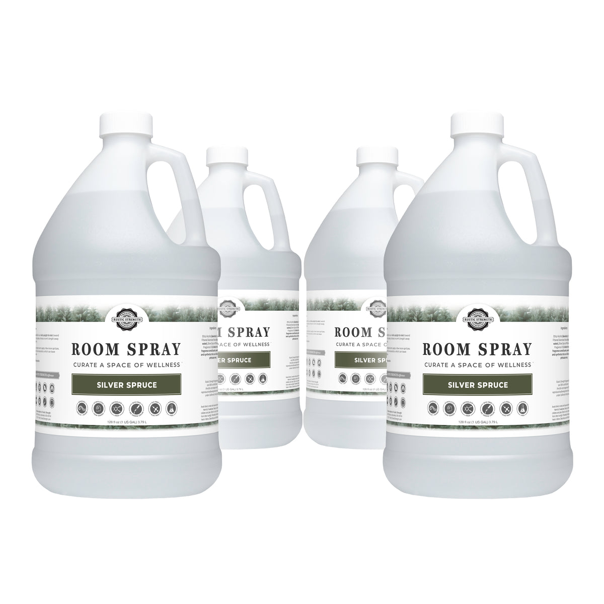 Rustic Strength, Room Spray, 1 Gallon Plastic Jug, Silver Spruce, 4-pack