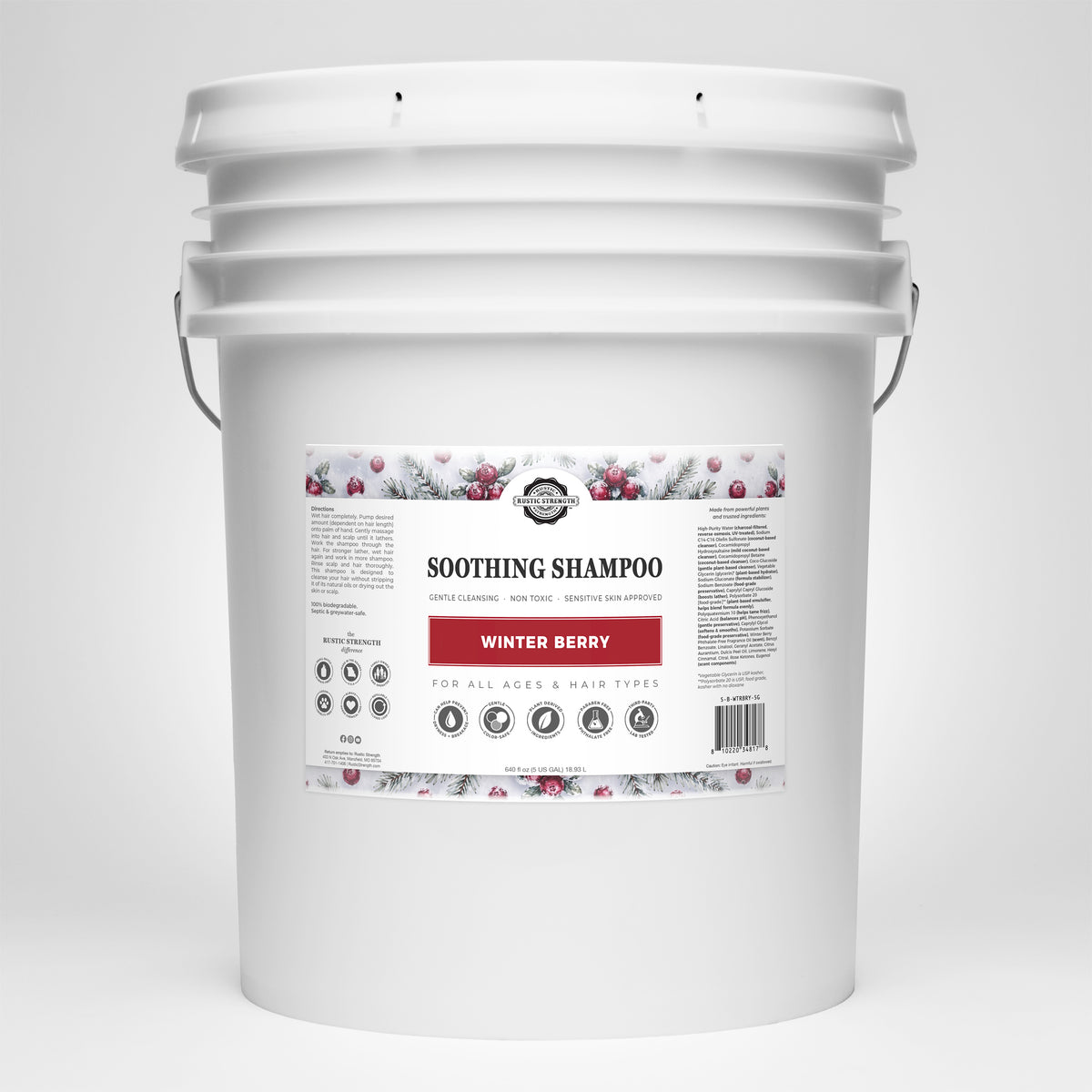 Rustic Strength, Soothing Shampoo, 5 Gallon, Bucket, Winter Berry