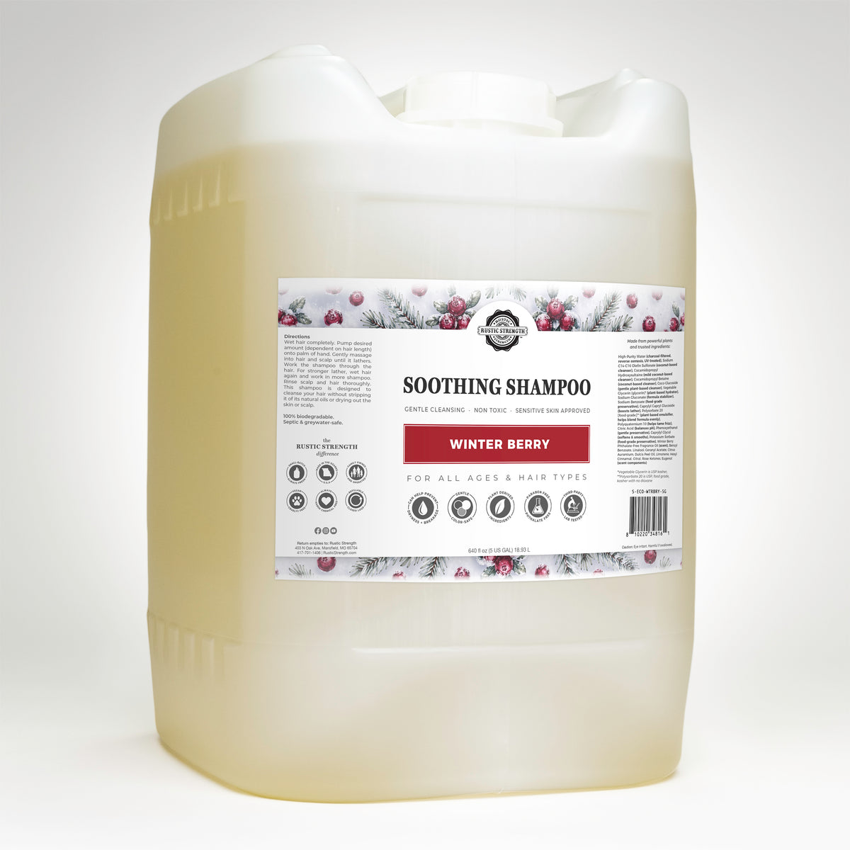 Rustic Strength, Soothing Shampoo, 5 Gallon, Eco-Jug, Winter Berry