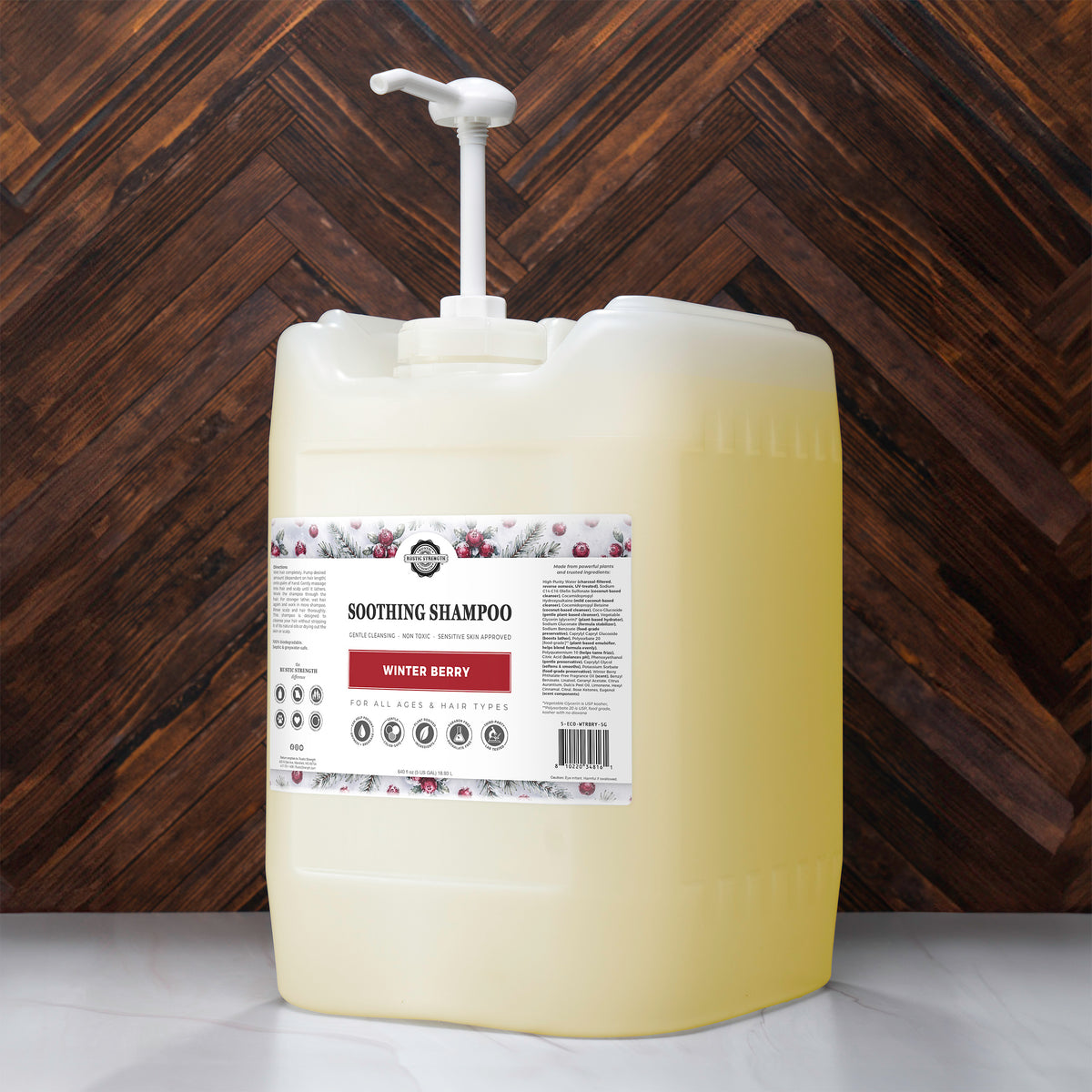Rustic Strength, Soothing Shampoo, 5 Gallon, Eco-Jug with pump, Winter Berry