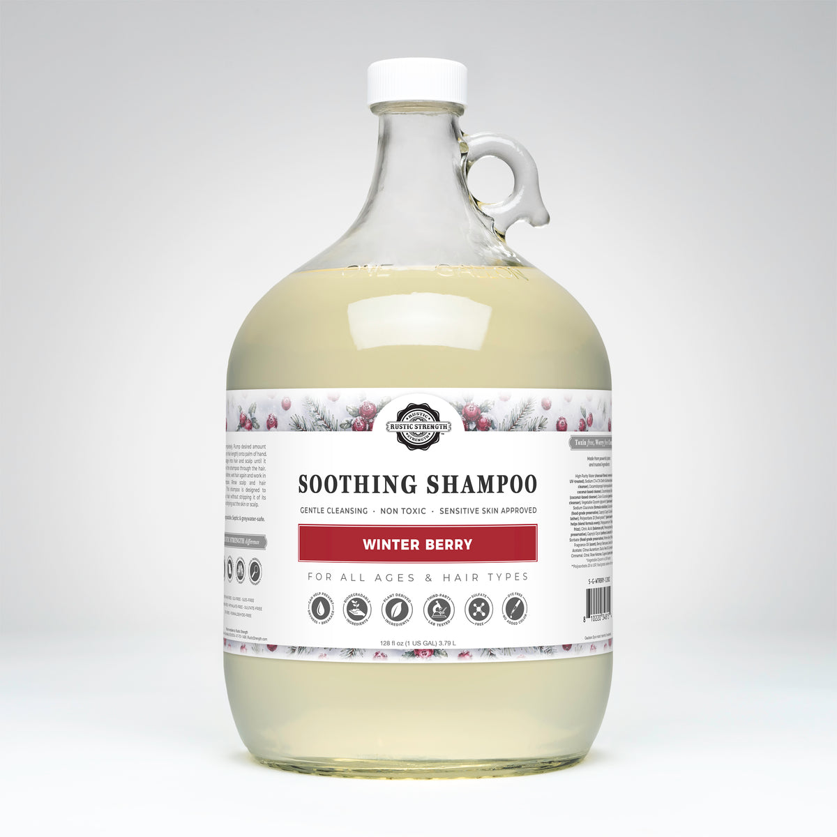 Rustic Strength, Soothing Shampoo, 1 Gallon, Glass Jug, Winter Berry