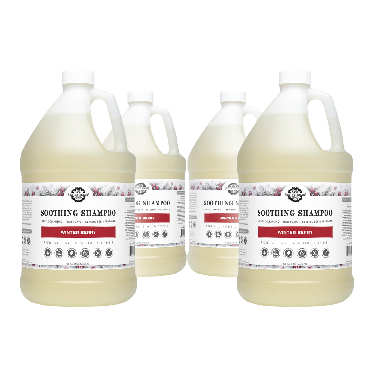 Rustic Strength, Soothing Shampoo, 1 Gallon, Plastic Jug, Winter Berry, 4-pack